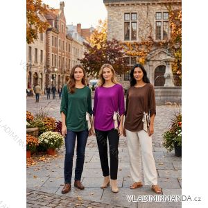 T-Shirt mit Schleife, warm, langärmlig, Damen, Oversize (46/48/50, Einheitsgröße), italienische Mode, IM426309