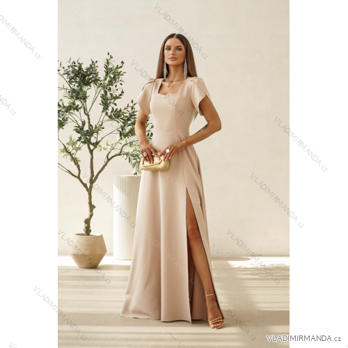 Damen (34-38) POLISH FASHION PMLWD24AMELIA Trägerloses langes Partykleid mit Pailletten beige 