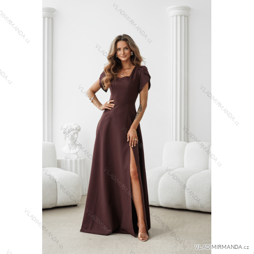 Damen (34-38) POLISH FASHION PMLWD24AMELIA Trägerloses langes Partykleid mit Pailletten brown Schokolade 
