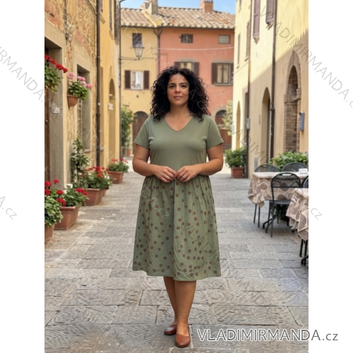 Sommerkleid oval Kurzarm Damen Übergröße (50/52/54 Einheitsgröße) ITALIAN FASHION IM425011 54/56/58 grünes Khaki