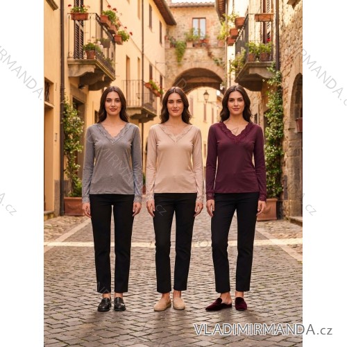 Langarm-T-Shirt für Damen (S/M EINHEITSGRÖSSE) ITALIAN FASHION IMPDY23HH2321/LS16577 S / M / L beige