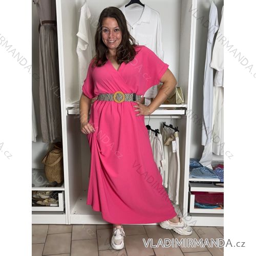 Sommerhemdkleid mit Gürtel, kurze Ärmel, Damen (42/44/46 EINHEITSGRÖSSE) ITALIAN FASHION IM425036 L / XL dunkelrosa