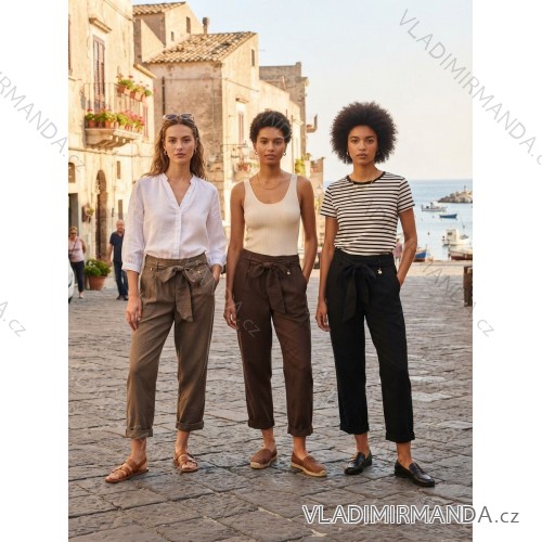 Kalhoty s páskem dámské (M/L ONE SIZE) ITALSKÁ MÓDA IM426503/DUR M / L schwarz