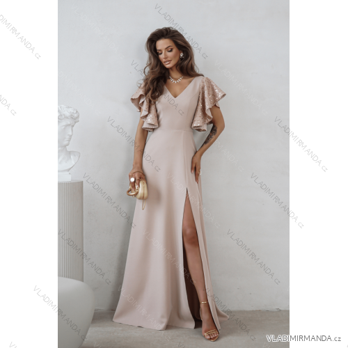 Damen (34-38) POLISH FASHION PMLWD24AMELIA Trägerloses langes Partykleid mit Pailletten beige 50