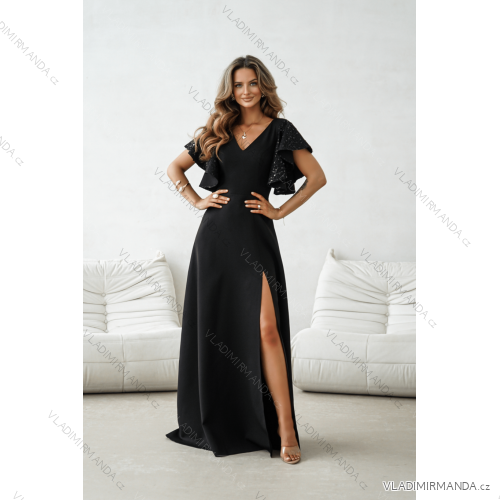 Damen (34-38) POLISH FASHION PMLWD24AMELIA Trägerloses langes Partykleid mit Pailletten schwarz 34