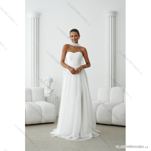 Damen (34-38) POLISH FASHION PMLWD24AMELIA Trägerloses langes Partykleid mit Pailletten weiß 34