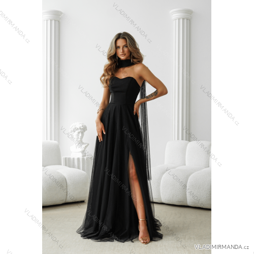 Damen (34-38) POLISH FASHION PMLWD24AMELIA Trägerloses langes Partykleid mit Pailletten schwarz 34