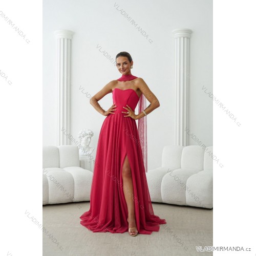 Damen (34-38) POLISH FASHION PMLWD24AMELIA Trägerloses langes Partykleid mit Pailletten růžová fuchsiová 34