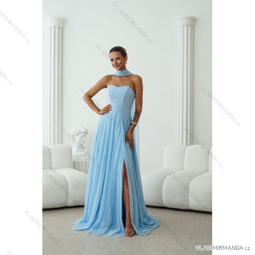 Damen (34-38) POLISH FASHION PMLWD24AMELIA Trägerloses langes Partykleid mit Pailletten blau 40