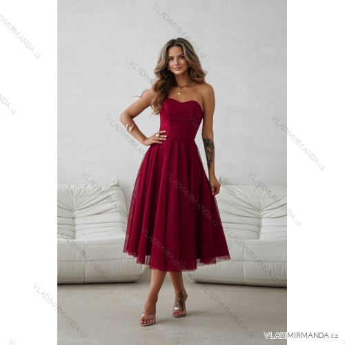Damen (34-38) POLISH FASHION PMLWD24AMELIA Trägerloses langes Partykleid mit Pailletten vínová bordo 34