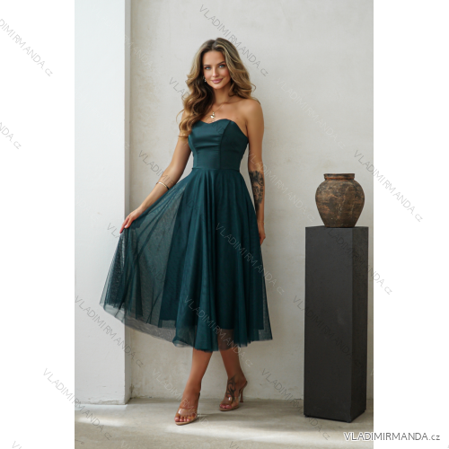Damen (34-38) POLISH FASHION PMLWD24AMELIA Trägerloses langes Partykleid mit Pailletten zelená tmavá 34