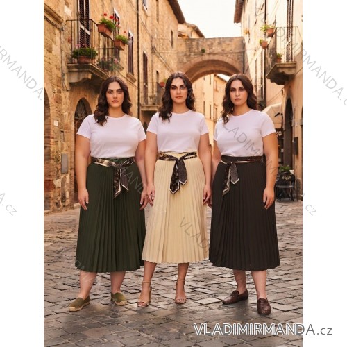 Damen-Langrock mit Falten und Gürtel, Oversize (44/46/48, Einheitsgröße), italienische Mode, IM4260315 54/56/58 beige