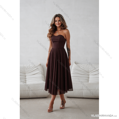 Damen (34-38) POLISH FASHION PMLWD24AMELIA Trägerloses langes Partykleid mit Pailletten brown Schokolade 34