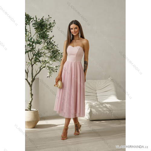 Damen (34-38) POLISH FASHION PMLWD24AMELIA Trägerloses langes Partykleid mit Pailletten Rose alte Rose 34