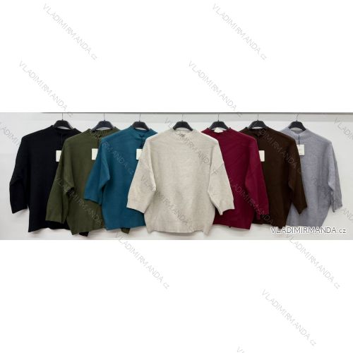 Damenstrickpullover mit Stehkragen, 3/4-Ärmeln, Oversize (S/M/L, Einheitsgröße), Italienische Mode, IM4260341