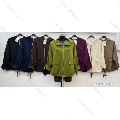 Damen-Kapuzenpullover mit langen Ärmeln und Reißverschluss, Oversize (52/54/56, Einheitsgröße), italienische Mode, IM4260319