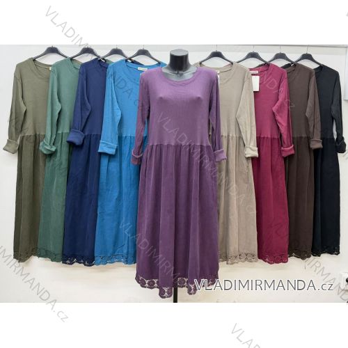 Damenkleid aus Cord-Baumwolle mit langen Ärmeln, Oversize (46/48/50, Einheitsgröße), italienische Mode, IM4260322