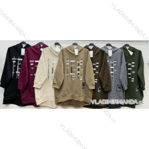 Damen-Sweatshirt in Butter-Optik, langärmlig, Oversize (52/54/56, Einheitsgröße), italienische Mode, IM4260323