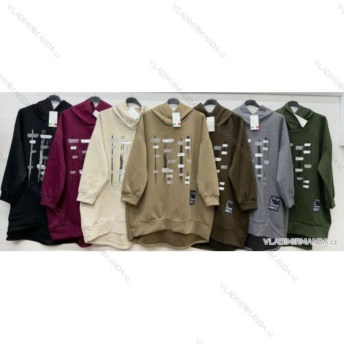 Damen-Sweatshirt in Butter-Optik, langärmlig, Oversize (52/54/56, Einheitsgröße), italienische Mode, IM4260323