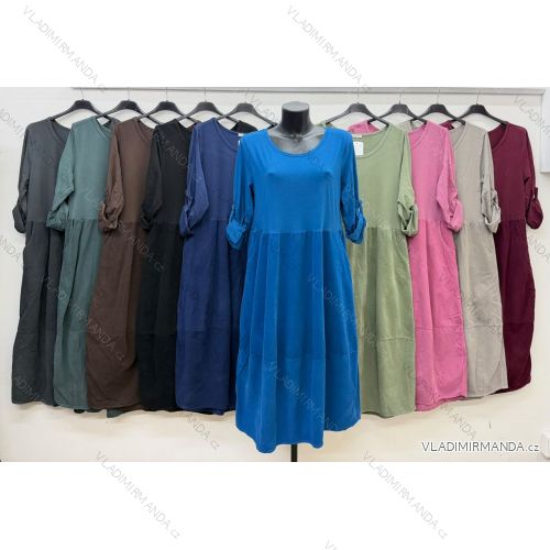 Kleid aus Baumwollcord, 3/4-Ärmel, Damen, Oversize (46/48/50, Einheitsgröße), Italienische Mode IM4260324