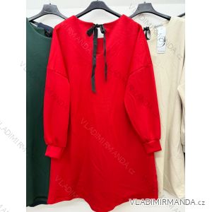 Butterscotchfarbenes Sweatshirtkleid mit Schleife, langärmelig, Damen, Oversize (46/48/50, Einheitsgröße), italienische Mode, IM4260325