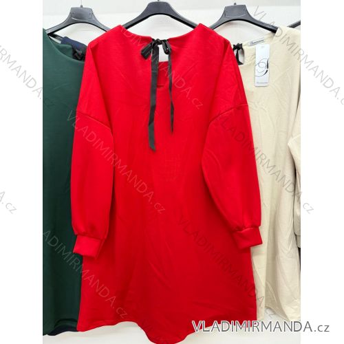 Butterscotchfarbenes Sweatshirtkleid mit Schleife, langärmelig, Damen, Oversize (46/48/50, Einheitsgröße), italienische Mode, IM4260325