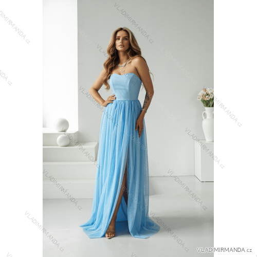 Langes, elegantes Damenkleid mit breiten Trägern (SL) FRENCH FASHION FMPEL23VELVET blau 40
