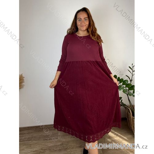 Damenkleid aus Cord-Baumwolle mit langen Ärmeln, Oversize (46/48/50, Einheitsgröße), italienische Mode, IM4260322  Wein