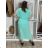 Langes lässiges Kurzarm-Damenkleid, übergroß (42/44/46 Einheitsgröße) ITALIENISCHE MODE IMD2525370 S / M / L leichte Minze