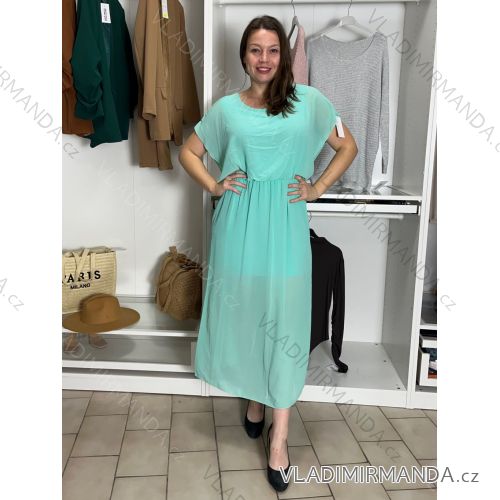 Langes lässiges Kurzarm-Damenkleid, übergroß (42/44/46 Einheitsgröße) ITALIENISCHE MODE IMD2525370 S / M / L leichte Minze