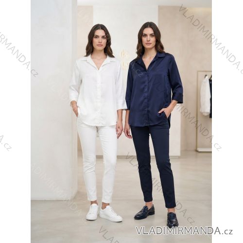 Damen Satin Langarmhemd (S/M/L ONE SIZE) ITALIAN FASHION IM322560