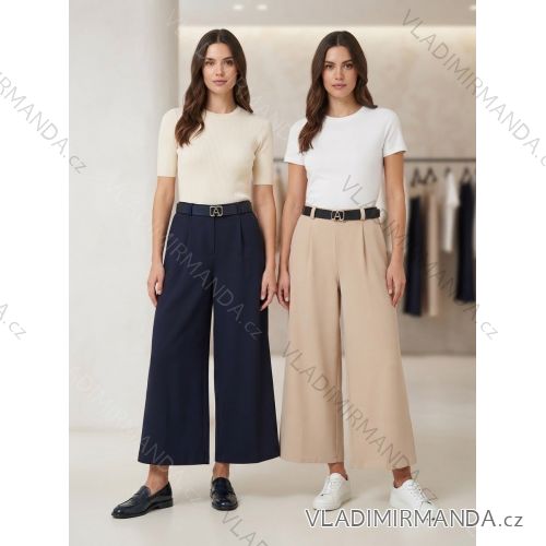Elegante, weite, lange Hose mit Gürtel für Damen (Einheitsgröße S/M/L) ITALIENISCHE MODE IM3262969 S / M / L beige