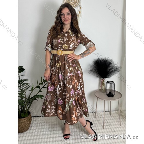 Kleid mit 3/4 Ärmeltasche für Damen (uni sl) ITALIAN Fashion IMWD20529 braun S / M / L