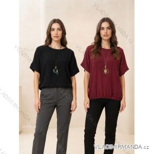 Oversize-Strickpullover für Damen mit kurzen Ärmeln (Einheitsgröße 44/46/48) Italienische Mode IMD26106