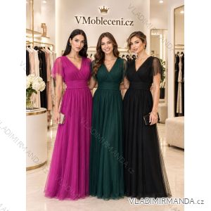 Šaty společenské dlouhé tylové krátký rukáv dámské (S/M/L ONE SIZE) ITALSKÁ MÓDA IMWMY26010/DU