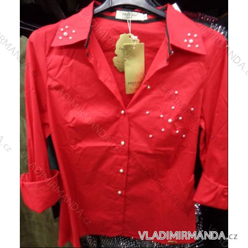 Blusen-Shirt mit Perlen elegante Langarm Damen (uni sl) REESIA PARIS ITALIAN Fashion IMC17H8815
