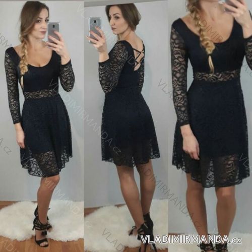 Spitzenkleid kurz 3/4 Ärmeldamen (uni sl) ITALIENISCHE Mode IM918011