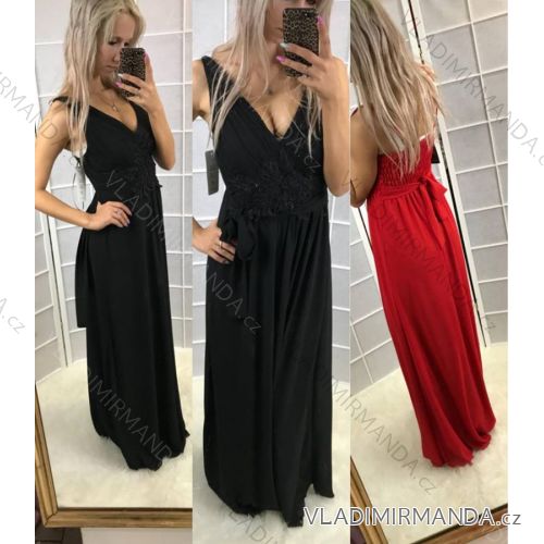 Ärmelloses Kleid mit langen Spitzen (uni SL) ITALIENISCHE Mode IM718019