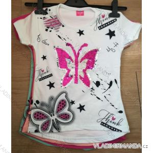 T-Shirt mit Pailletten Kurzarm Baby Teenager Mädchen (128-152) TÜRKEI WD WD18016
