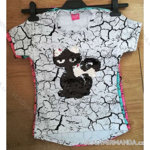 T-Shirt mit Pailletten Kurzarm Baby Teenager Mädchen (128-152) TÜRKEI WD WD18024