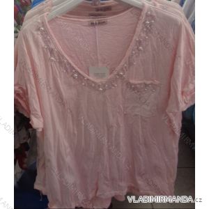 T-Shirt Baumwolle Kurzarm Damen mit Perlen (uni sl) ITALIENISCHE MODA IM718080
