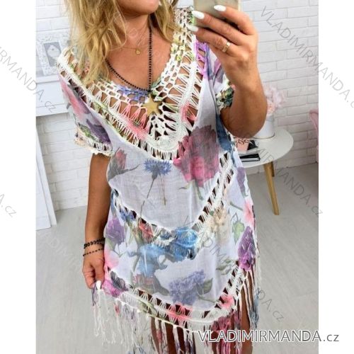 Kleid Kurzarm Sommer Damen Blumen (uni sl) ITALIENISCHE Mode IM918211
