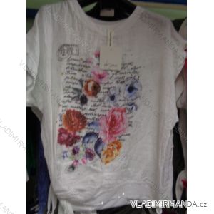 T-Shirt Tunika Kurzarm Damen Blumen (uni sl) MY LUNA ITALIAN Fashion IM818103
