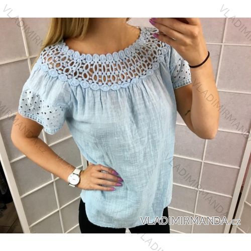 Bluse mit kurzen Ärmeln aus Spitze (uni sl) ITALIAN Fashion IM518190
