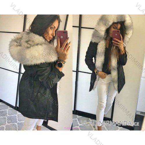 Mantel Winter Park mit Fell Frauen glänzend KZELL ITALIAN MODA KZE198103BLACK