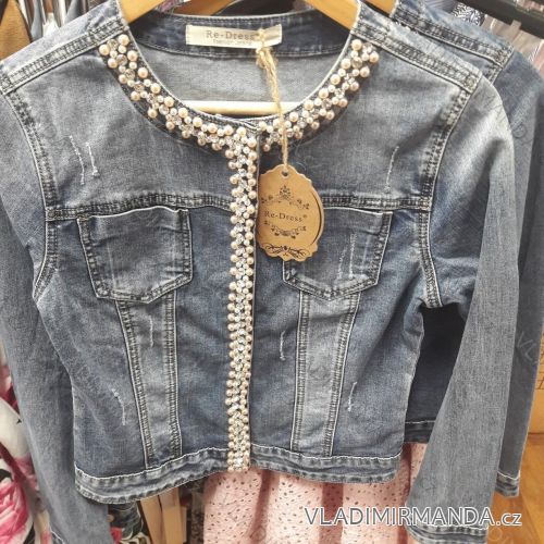 Jeansjacke kurze Frauen Perlen (xs-xl) Umkleiden IM919C061
