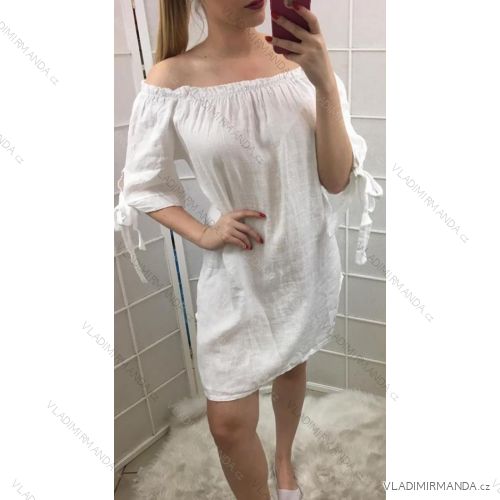 Kleid Tunika 3/4 Ärmel Frauen nackten Schultern Leinwand (uni s / m) ITALIENISCHE MODA IM519217
