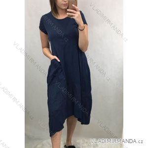 Sommer Kurzarm Kleid mit Taschen (Uni M / L) ITALIENISCHE MODE IM819132