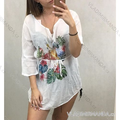 Shirt 3/4 Langarm Damen mit Kordel und Schmuck (uni s / m) ITALIENISCHER MODUS IM719702