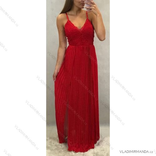 Kleid für Träger mit Spitze lange Damen (uni sl) ITALIENISCHE Mode IM918040